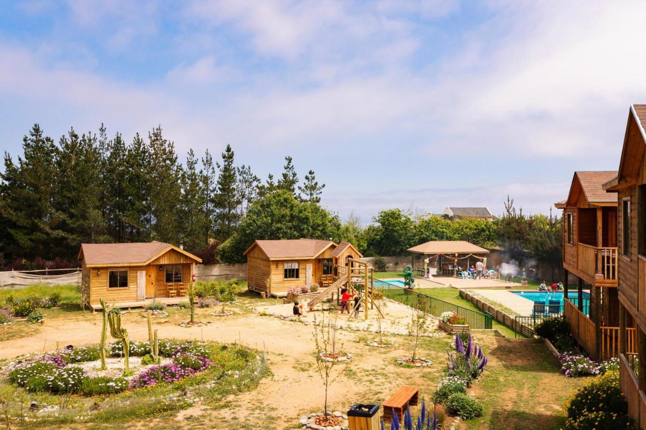 Cabaña en Tunquén, bosque, piscina y vista al mar Exterior foto