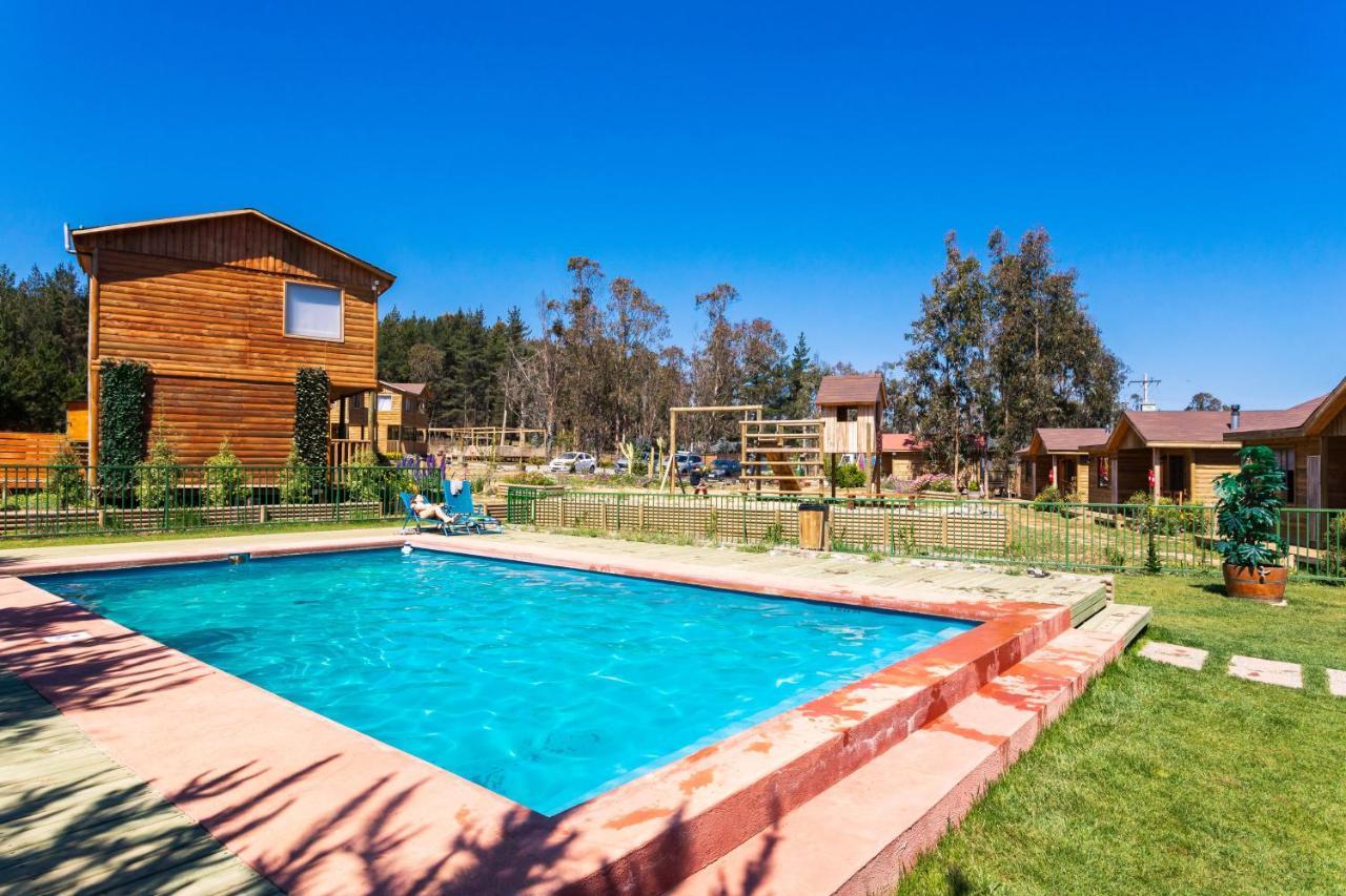 Cabaña en Tunquén, bosque, piscina y vista al mar Exterior foto